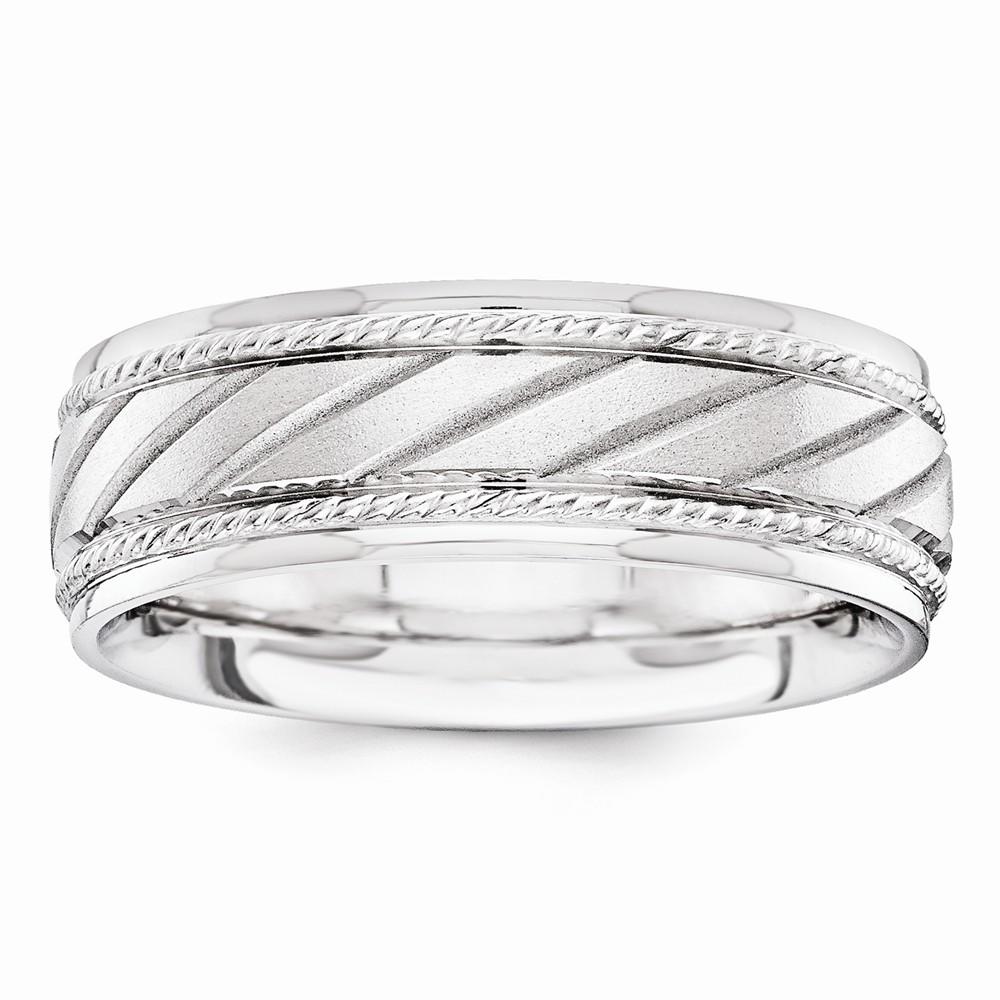 Jewelryweb 14k white gold 6.50mm fancy wedding Band Ring - Size 10.5