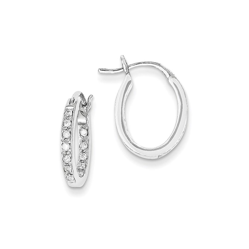 Jewelryweb 14k White Gold Diamond In Out Hoop Earrings