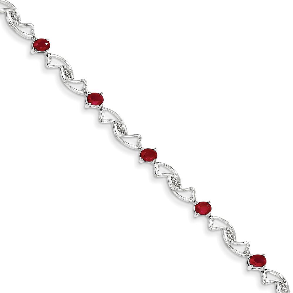 Jewelryweb 14k White Gold With Ruby Gemstone Bracelet