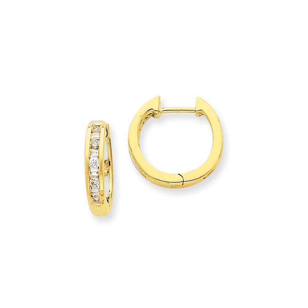 Jewelryweb 14k Yellow Gold Diamond Hoop Earrings