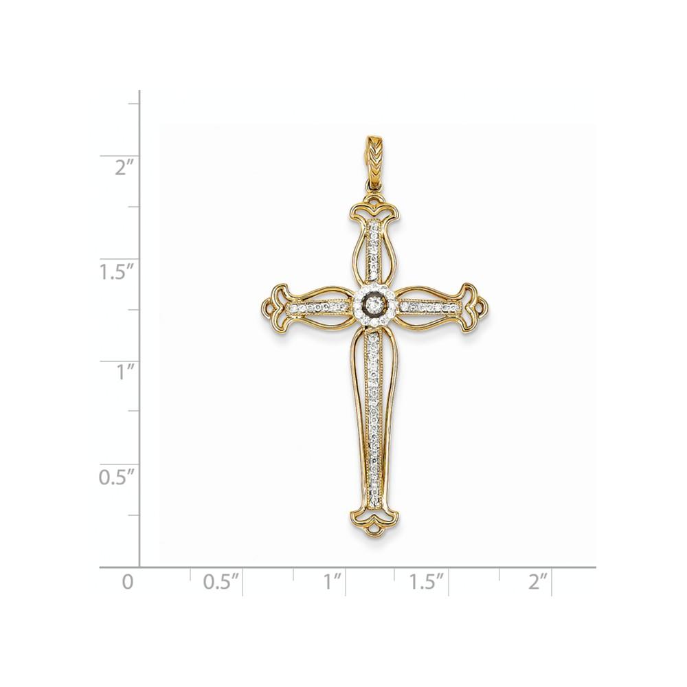 Jewelryweb 14k Yellow Gold Diamond Cross Pendant