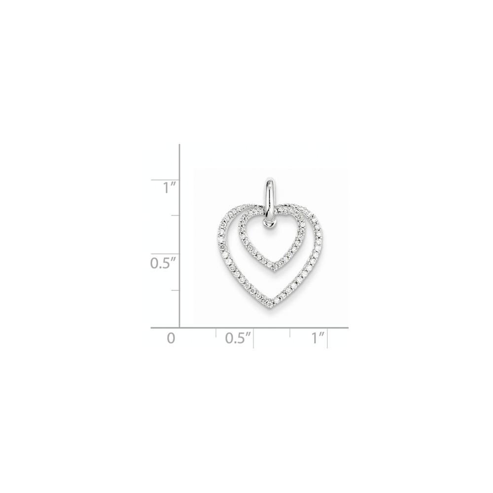 Jewelryweb 14k White Gold Diamond Double Heart Pendant