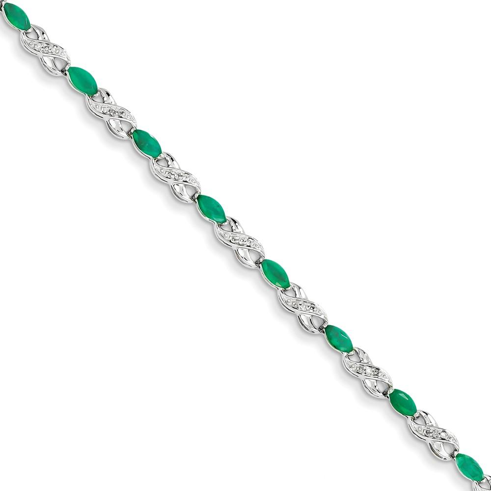 Jewelryweb 14k White Gold Diamond and Emerald Figure 8 Bracelet