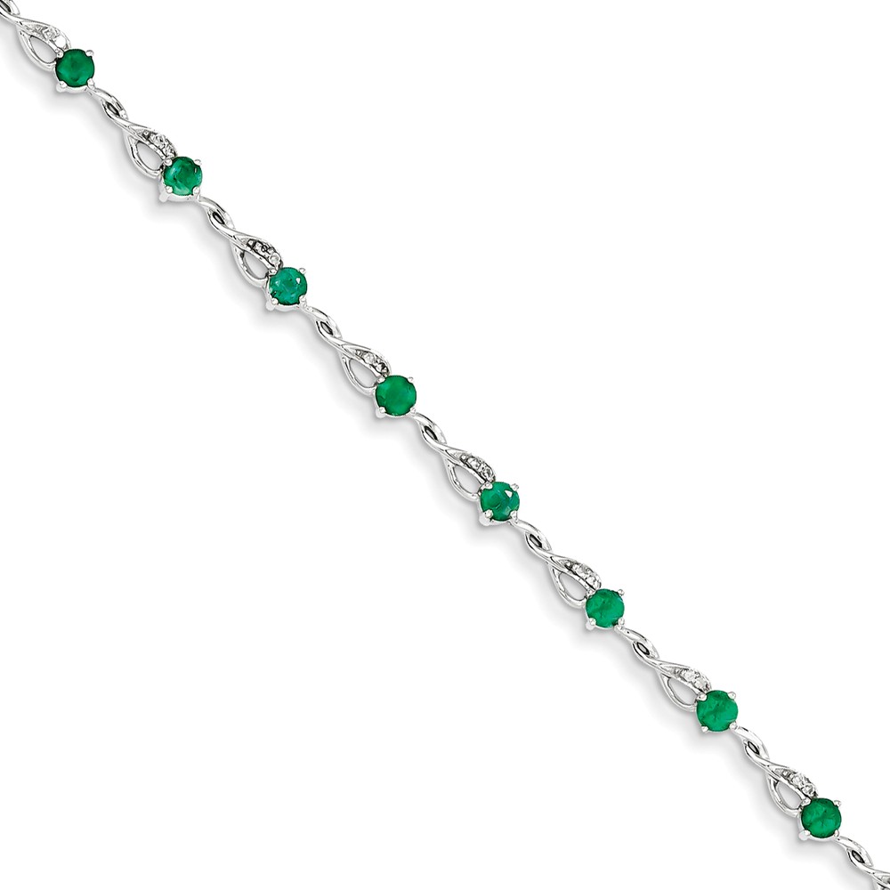 Jewelryweb 14k White Gold Diamond and Emerald Bracelet