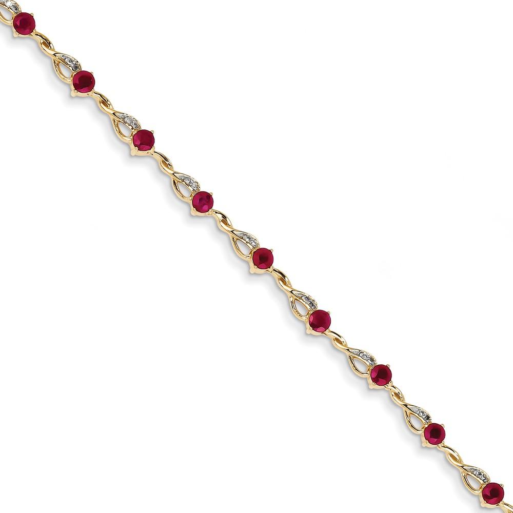 Jewelryweb 14k Yellow Gold Diamond and Ruby Bracelet