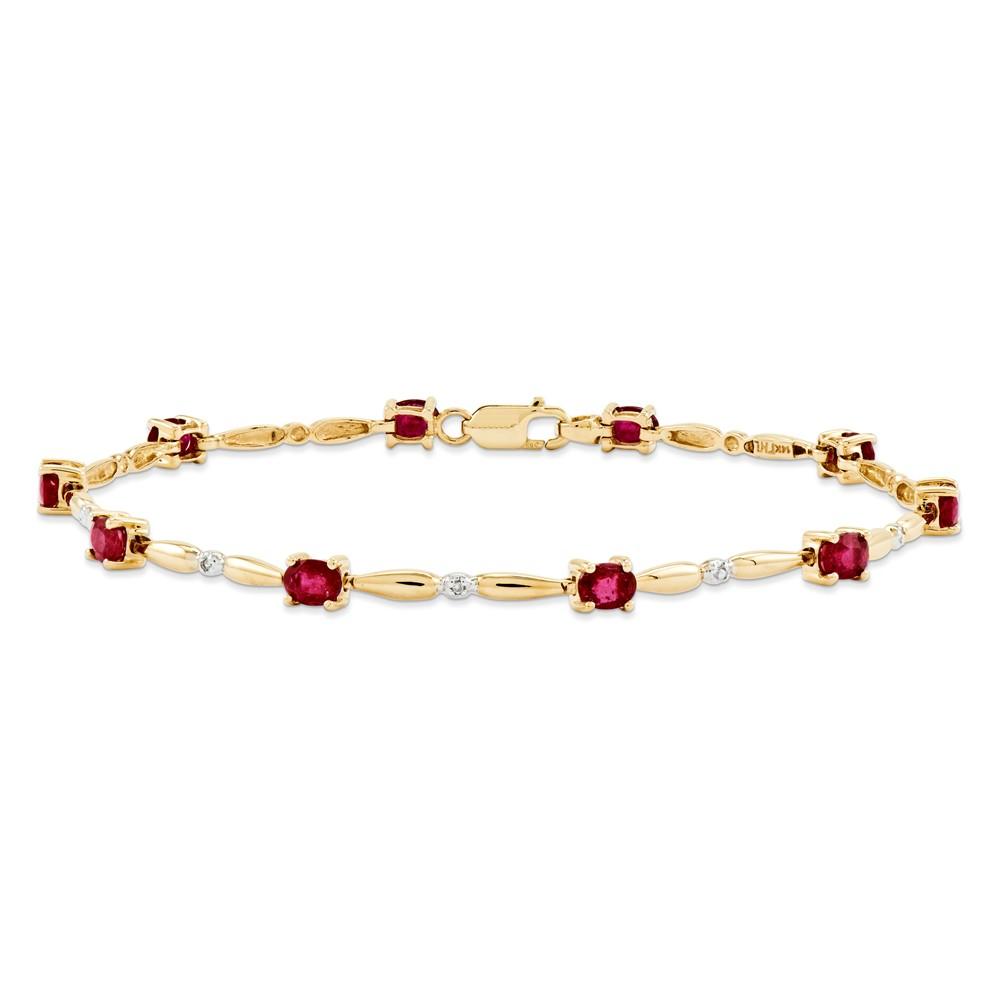 Jewelryweb 14k Diamond and African Ruby Oval Bracelet