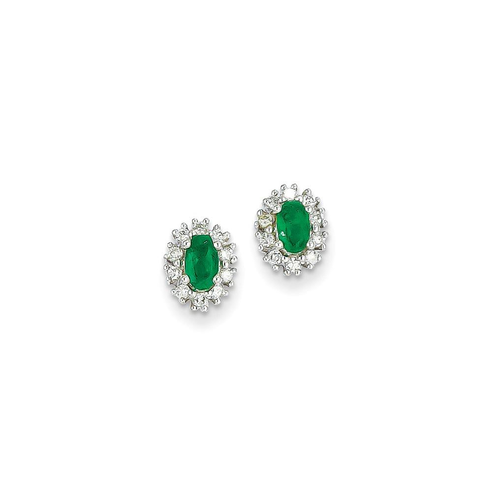 Jewelryweb 14k White Gold Diamond and Emerald Earrings