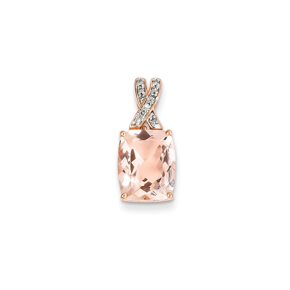 Jewelryweb 14k Rose Gold Diamond and Morganite Rectangle Pendant