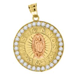 Jewelryweb 10k Gold Two-tone CZ Womens Mis 15 Anos Round Mary Guadalupe Height 28.2mm X Width 21.7mm Pendant