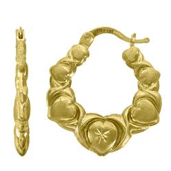 Jewelryweb 10k Yellow Gold Womens Brushed Heart Hoop Earrings - Measures 27x24.10mm Wide
