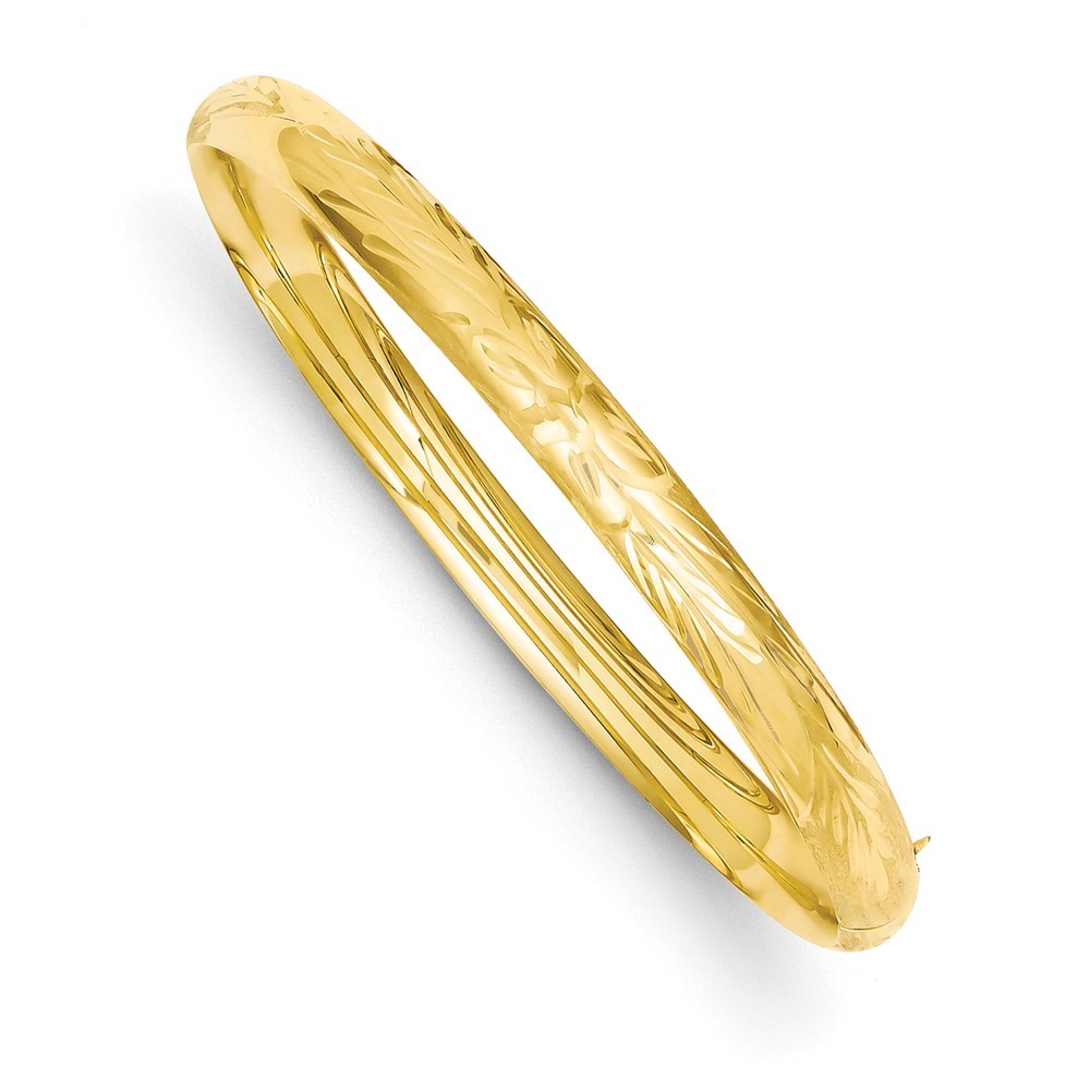 Jewelryweb 14k Yellow Gold 6mm Florentine Engraved Hinged Bangle Bracelet