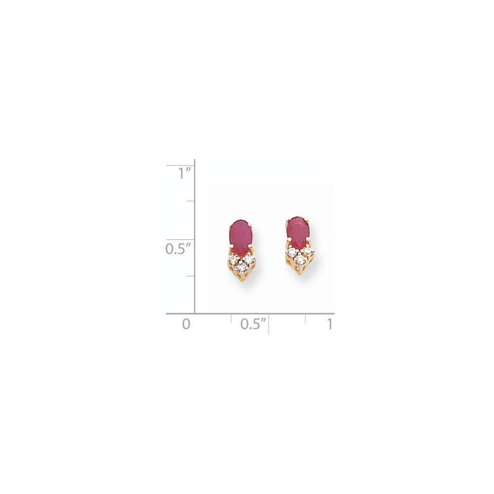 Jewelryweb 14k Yellow Gold 6x4mm Oval Ruby Diamond Earrings