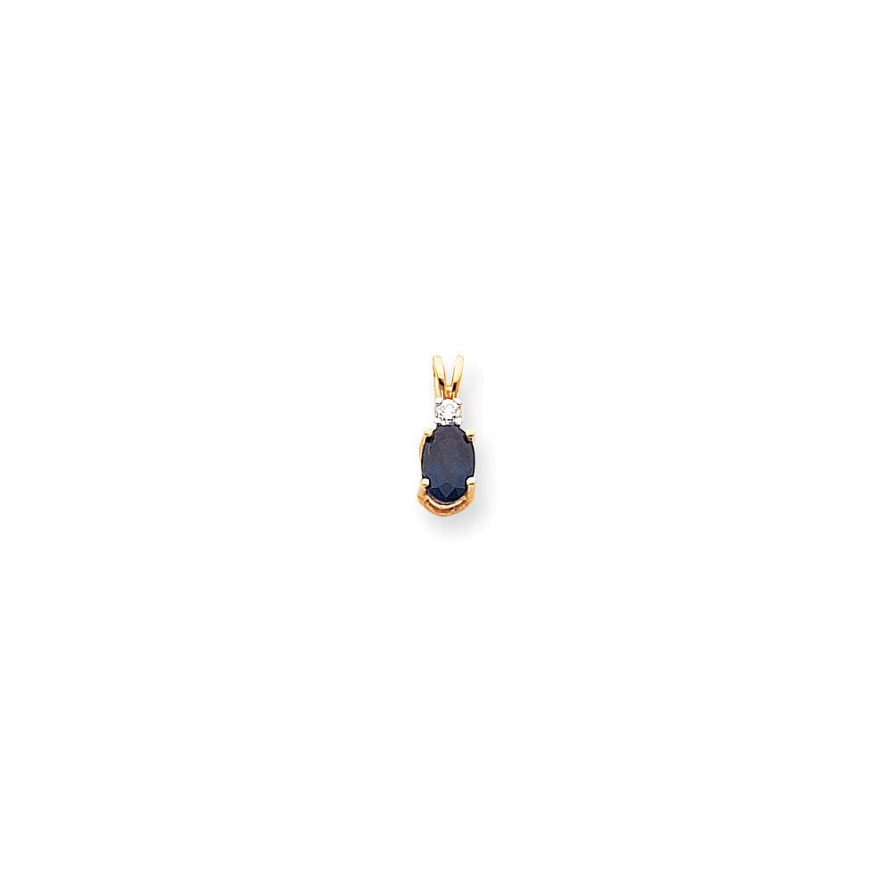 Jewelryweb 14k Yellow Gold 7x5mm Oval Sapphire Diamond Pendant - Measures 14x5mm