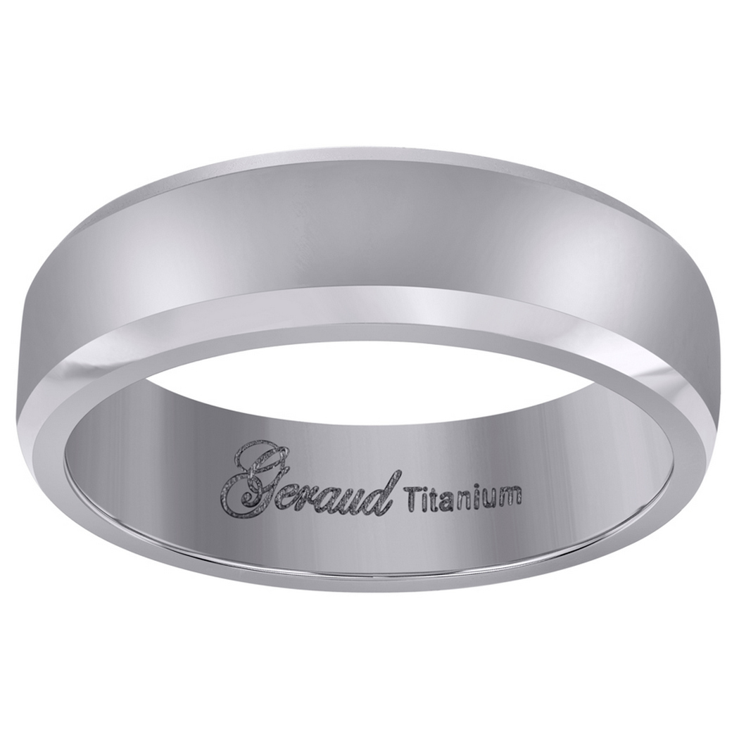 Jewelryweb Titanium Mens Brushed Beveled Edge Comfort Fit Wedding Band 6mm Size 11