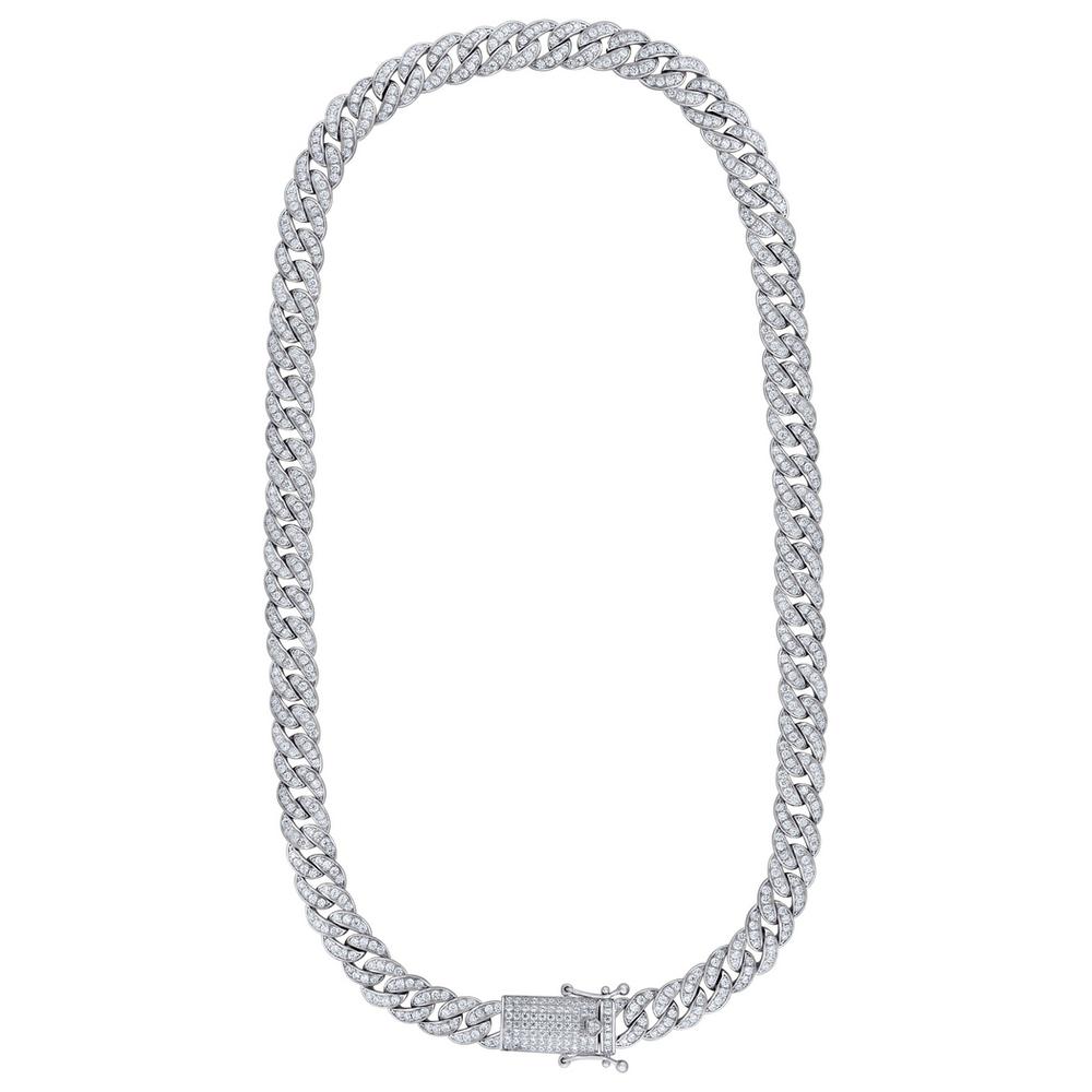 Jewelryweb 925 Sterling Silver Mens 9mm - 24 Inch Cubic Zirconia Miami Curb Chain