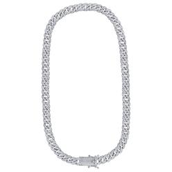 Jewelryweb 925 Sterling Silver Mens 9mm - 24 Inch Cubic Zirconia Miami Curb Chain
