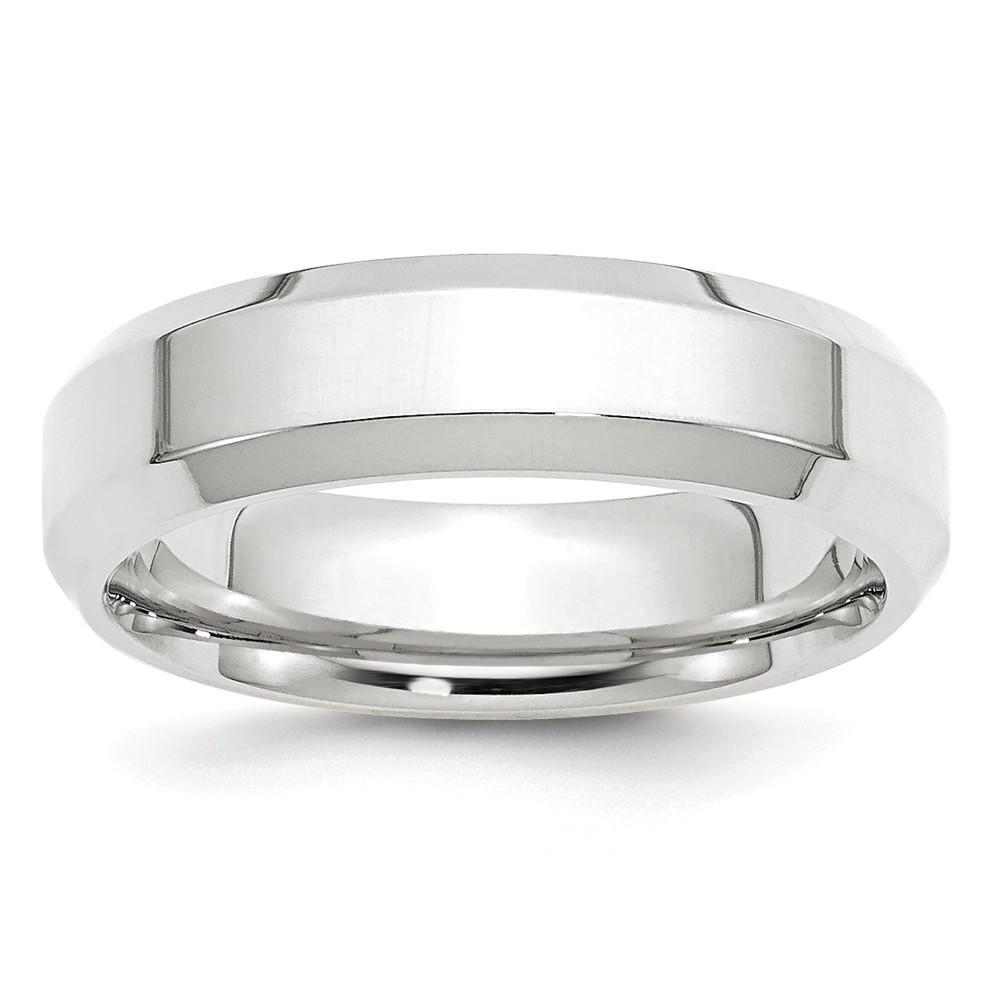 Jewelryweb 10k White Gold 6mm Bevel Edge Comfort Fit Band Size 6 Ring