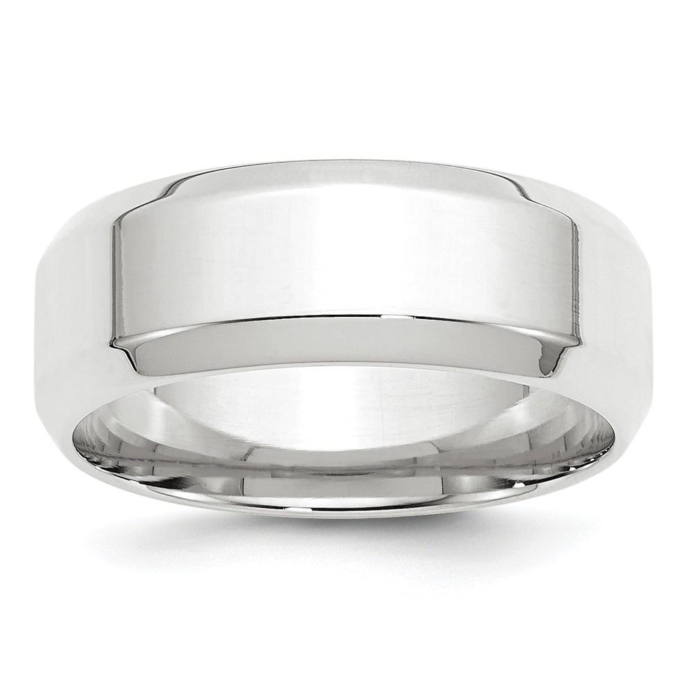 Jewelryweb 10k White Gold 8mm Bevel Edge Comfort Fit Band Size 8.5 Ring