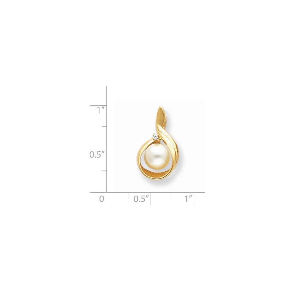 Jewelryweb 14k Yellow Gold 7mm Black Freshwater Cultured Pearl Diamond Pendant
