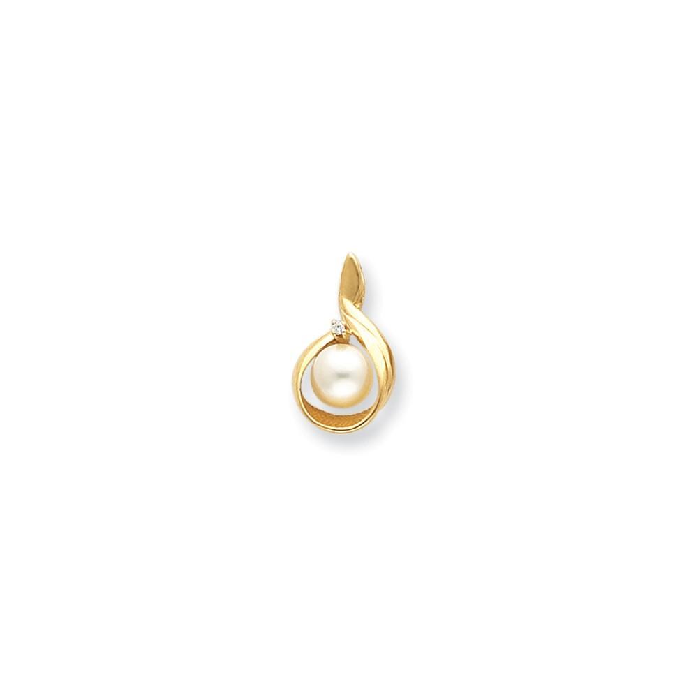 Jewelryweb 14k Yellow Gold 7mm Black Freshwater Cultured Pearl Diamond Pendant