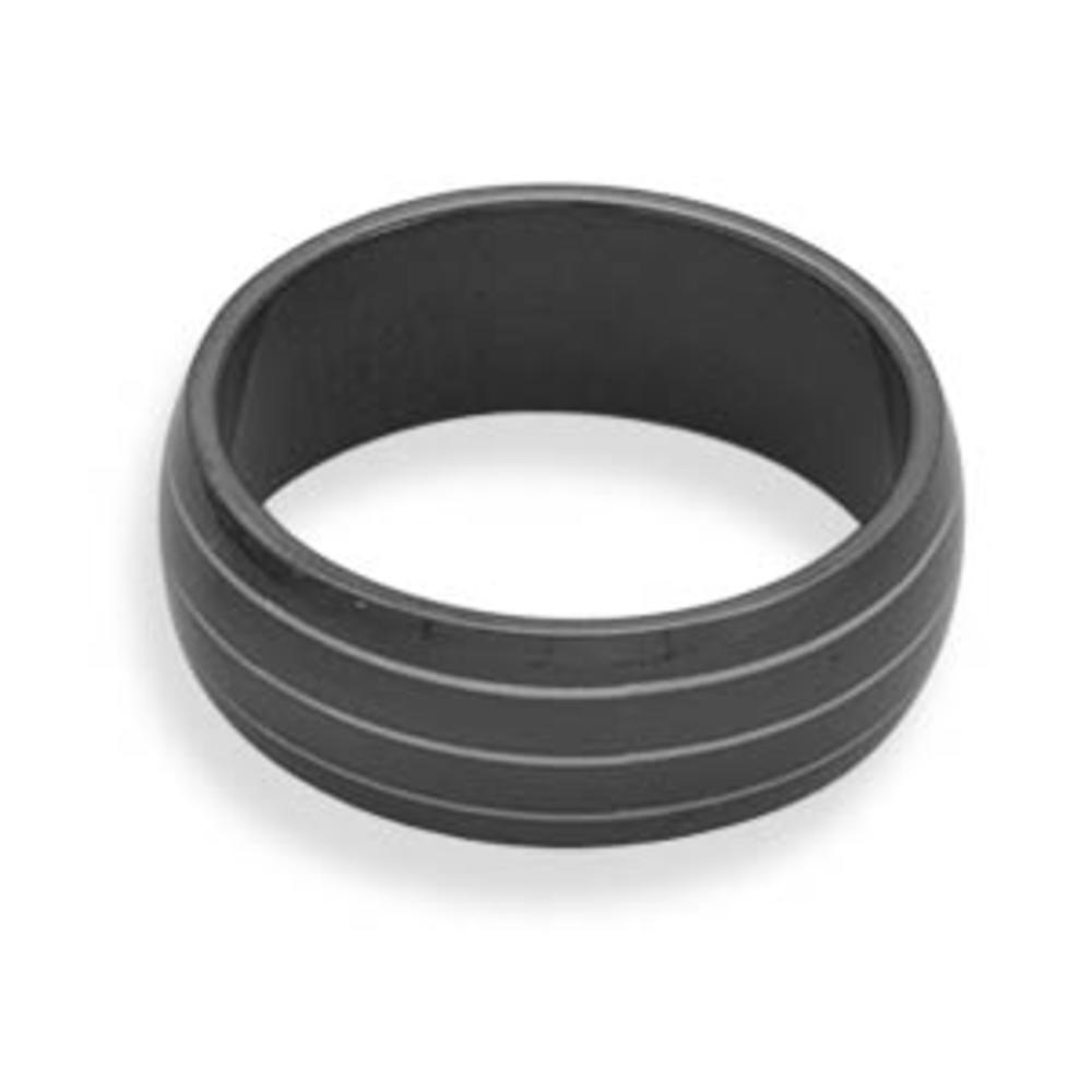 Jewelryweb Black Stainless Steel Mens Ring With Line Design In The Band - Size 10