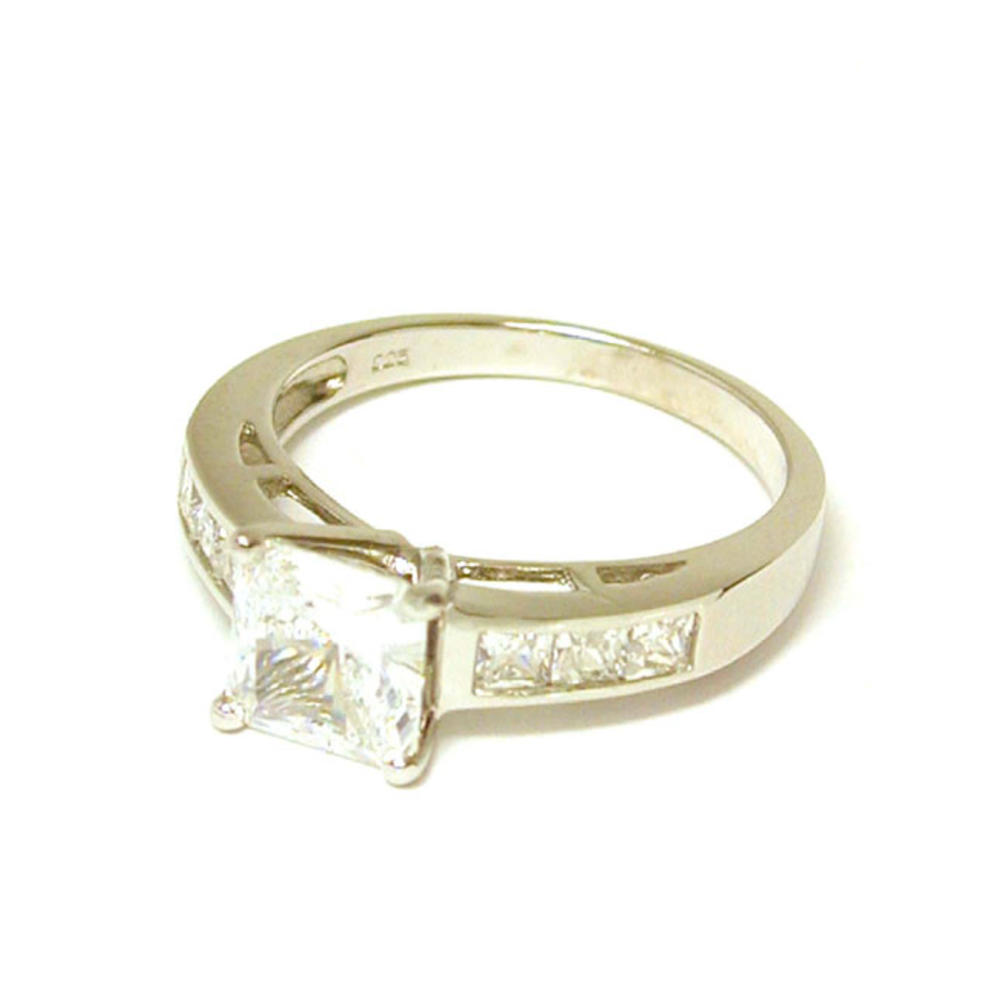 Jewelryweb Elegant Princess Cubic Zirconia Engagement Ring - Size 8.0