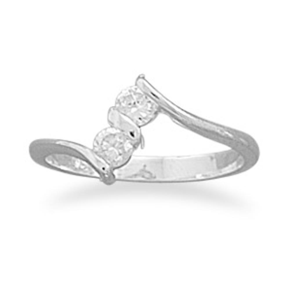 Jewelryweb Sterling Silver Thin Polished Ring With Two 3mm CZs 2.2mm Wide Band With Two 3mm Czs - Size 9