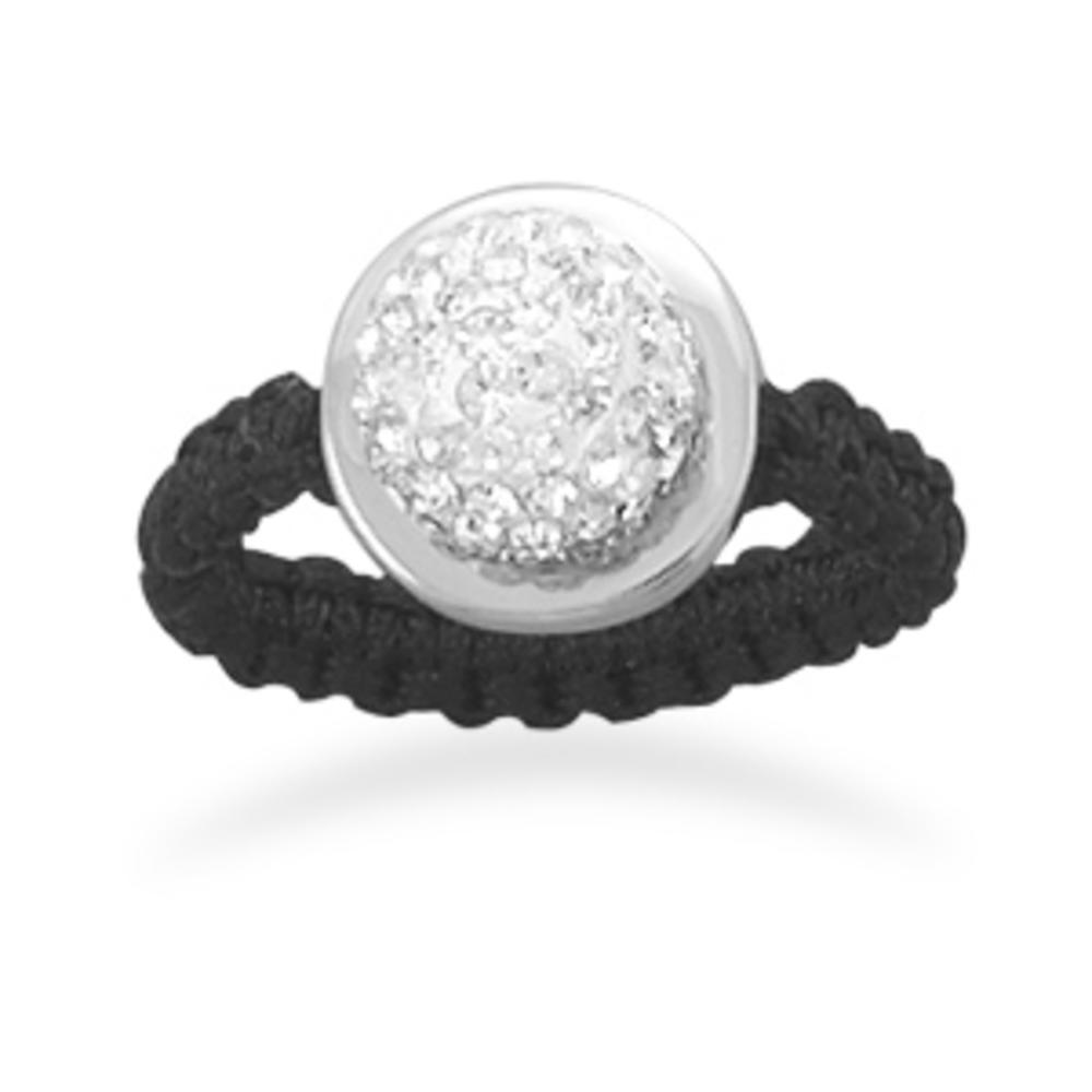 Jewelryweb Sterling Silver Black Macram Ring With 9.5mm Clear Crystals - Size 9