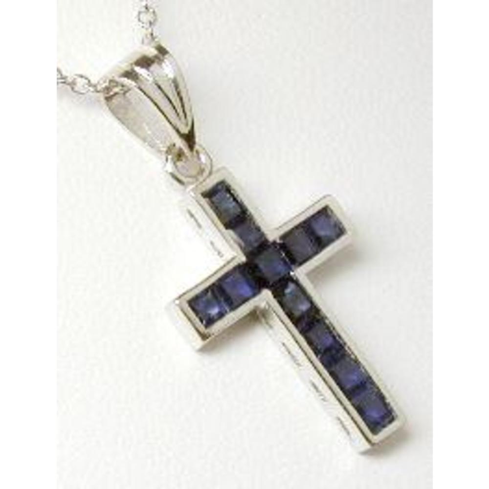 Jewelryweb Princess-cut Sapphire Cross Pendant
