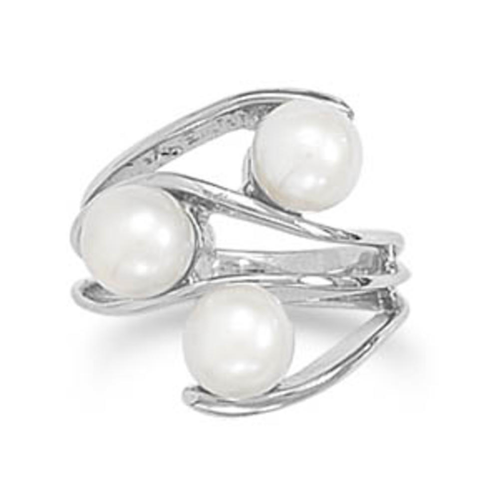 Jewelryweb Rhodium Plated Freshwater Cultured Pearl Ring - Size 9