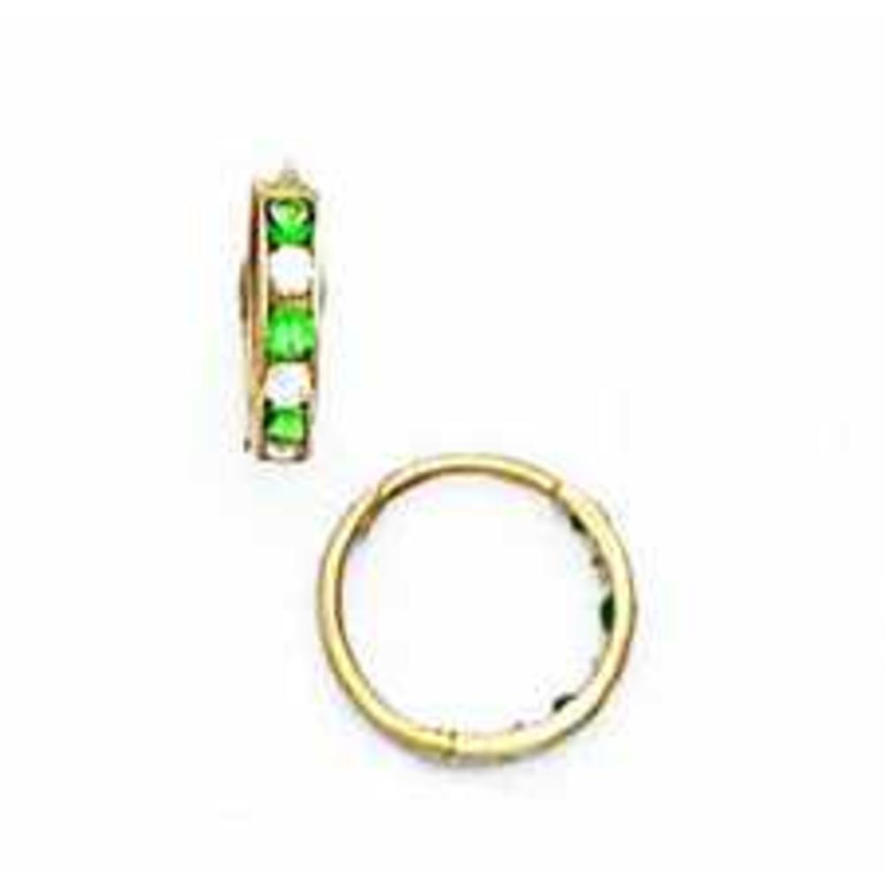 Jewelryweb 14k Yellow Gold 1.5 mm Square Clear and Green Cubic Zirconia Earrings
