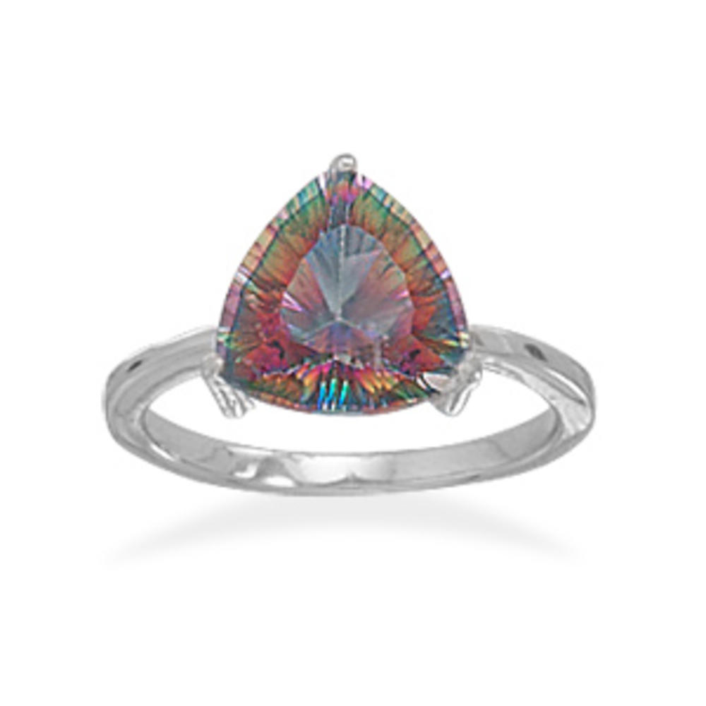Jewelryweb Rhodium Plated Ster. Silver 11mm Tri Shape Mystic Topaz Ring The Ring a Concave Cut Stone - Size 9
