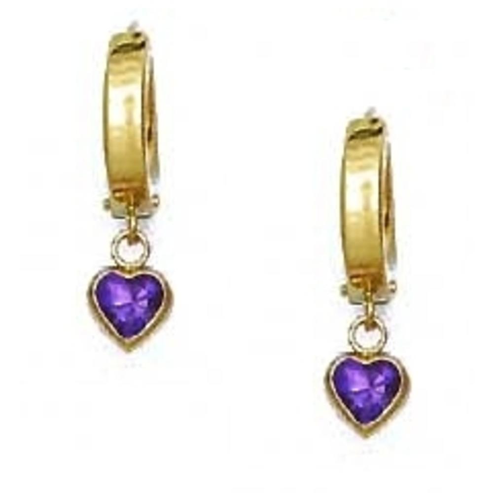 Jewelryweb 14k Yellow Gold 5 mm Heart Pink Cubic Zirconia Drop Earrings