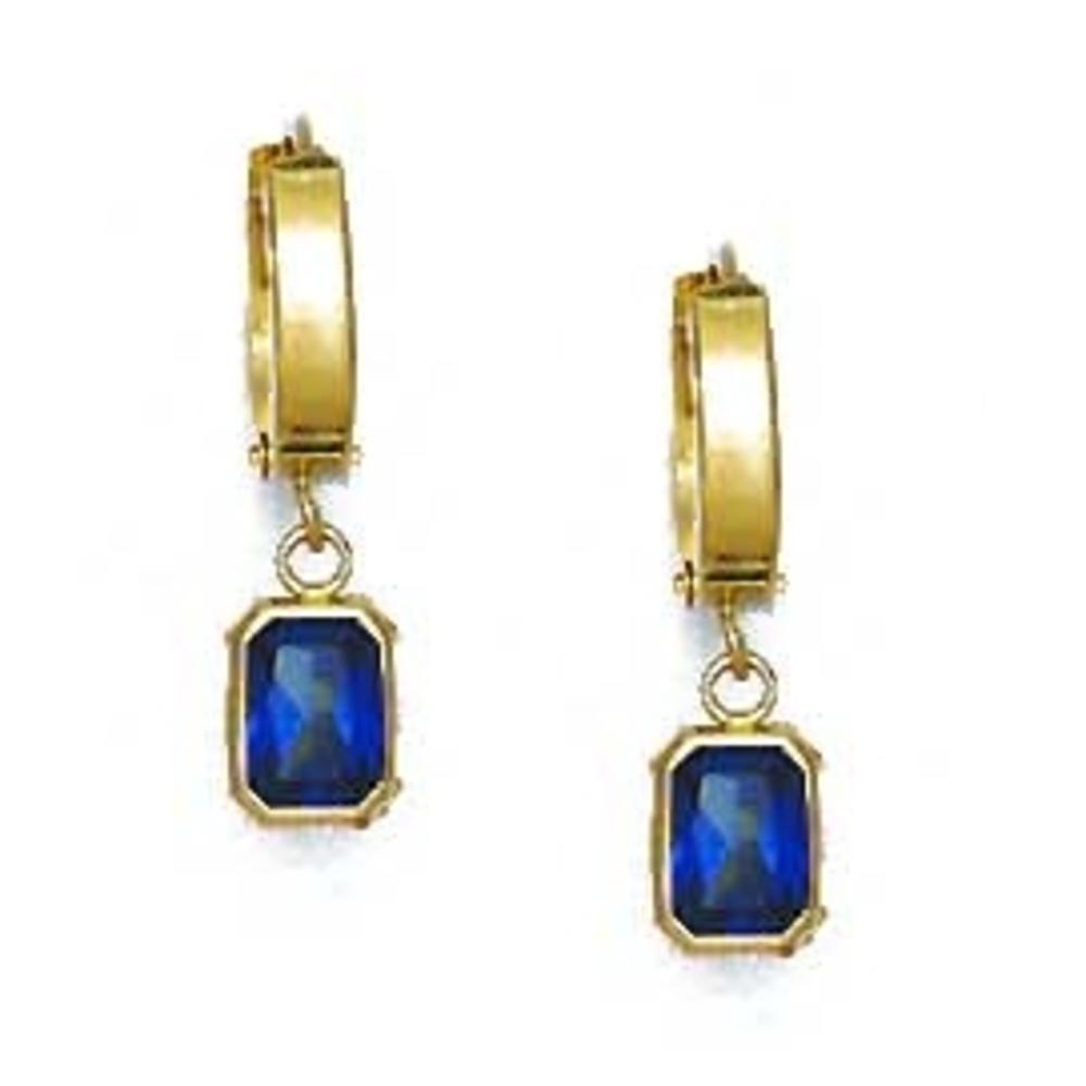 Jewelryweb 14k Yellow Gold 7x5 mm Emerald-Cut Dark-Blue Cubic Zirconia Drop Earrings