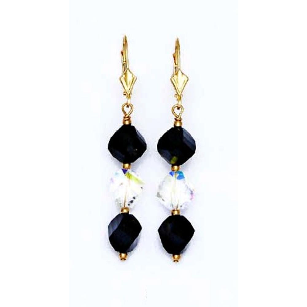 Jewelryweb 14k Yellow Gold 8 mm Helix Clear and Black Crystal Earrings