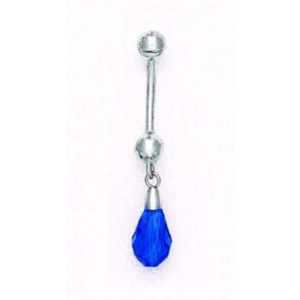 Jewelryweb 14k White Gold 9x6 mm Briolette Dark-Blue Crystal Belly Ring