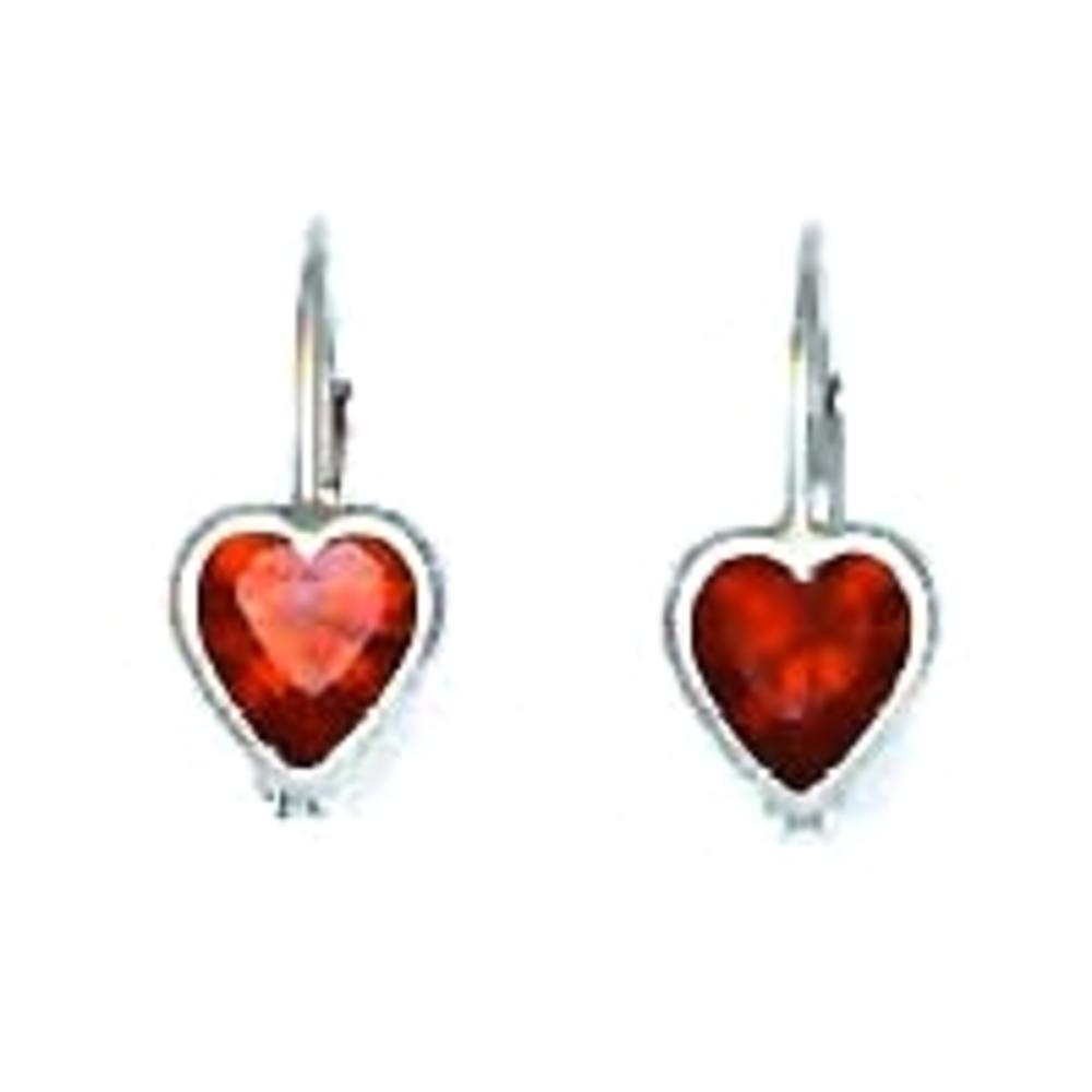 Jewelryweb 14k White 6 mm Heart Red Cubic Zirconia Lever-Back Earrings