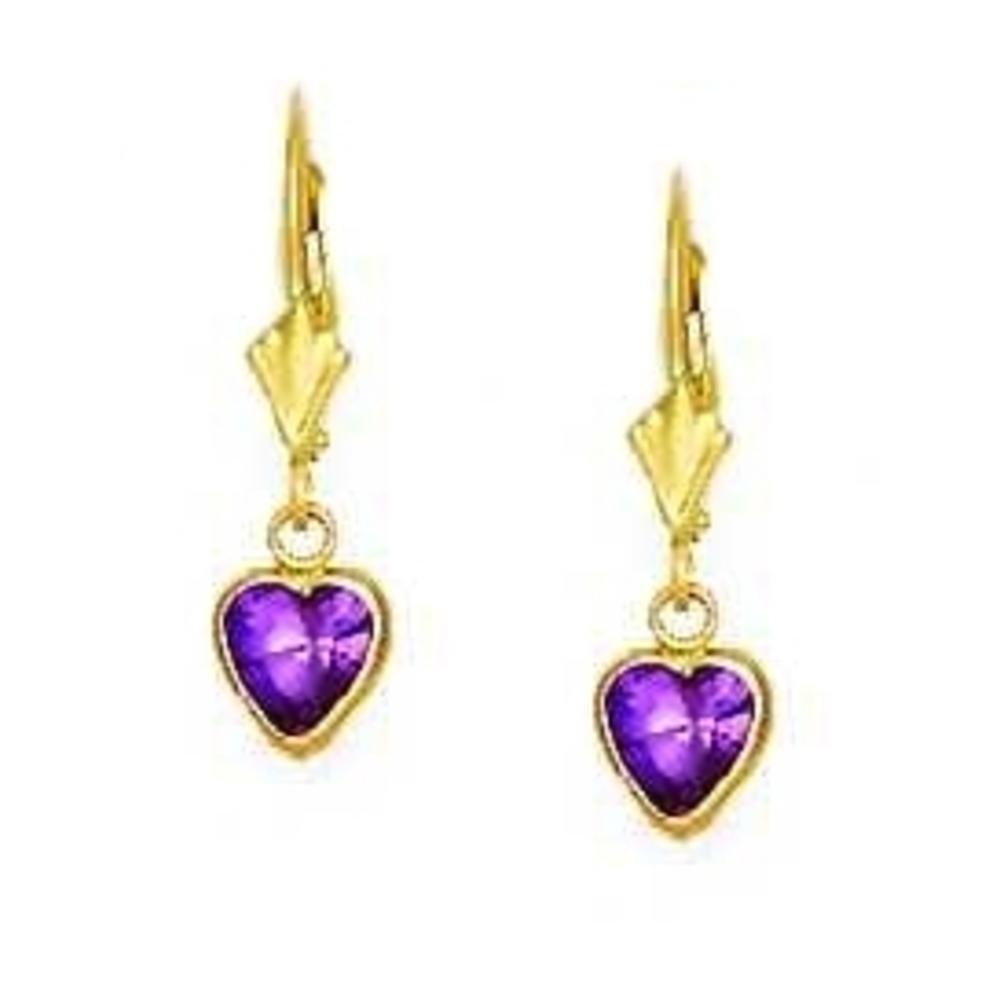 Jewelryweb 14k Yellow Gold 6 mm Heart Purple Cubic Zirconia Drop Earrings