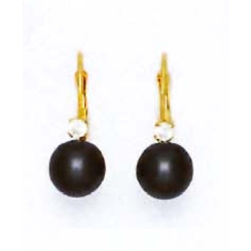 Jewelryweb 14k Yellow Gold 7 mm Round Dark-Gray Crystal Pearl Earrings