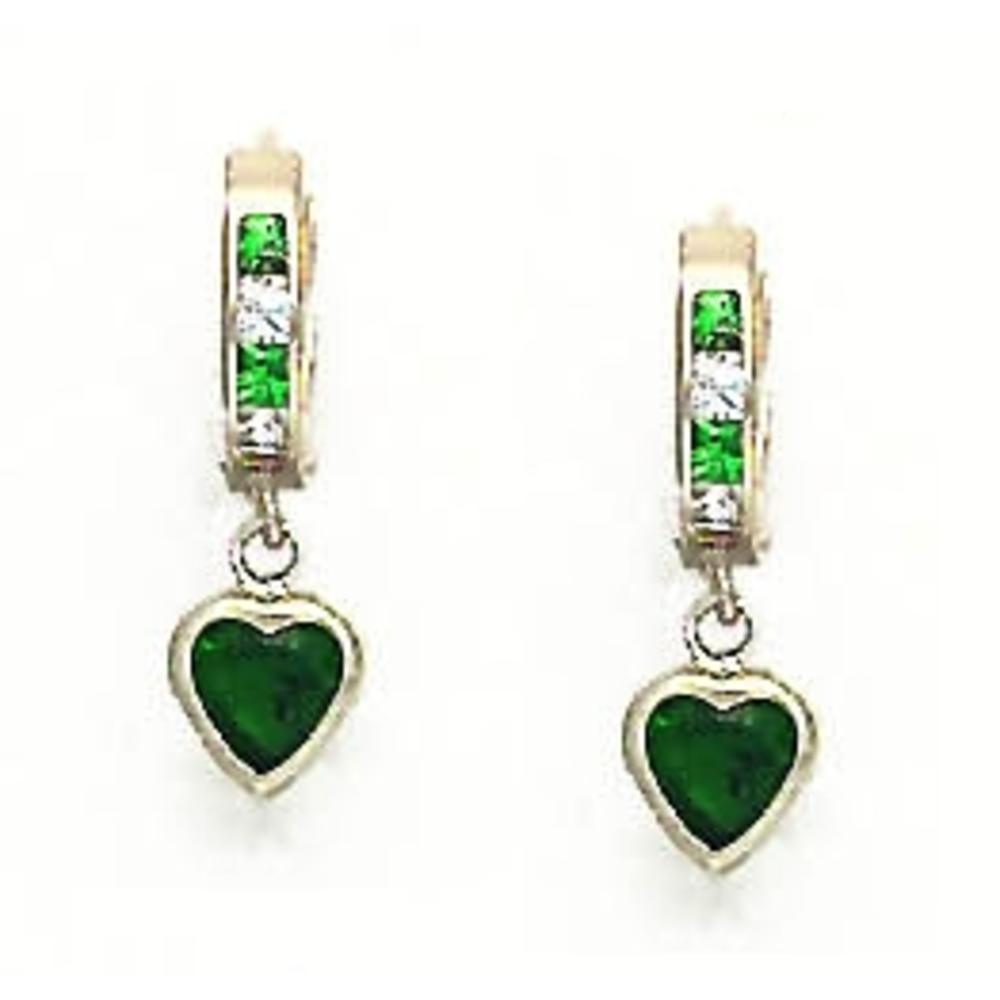 Jewelryweb 14k Yellow Gold 6 mm Heart Clear and Green Cubic Zirconia Earrings