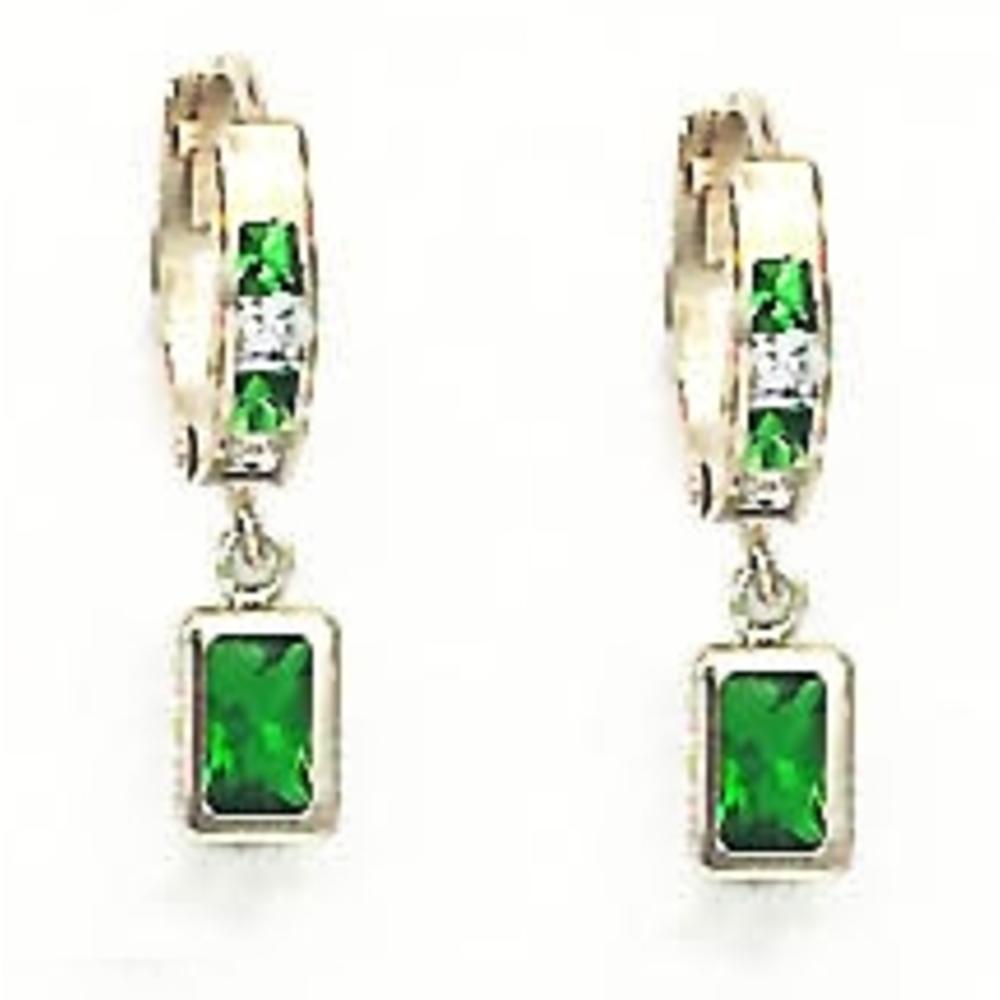 Jewelryweb 14k Yellow Gold 5x3 mm Emerald-Cut Clear and Green Cubic Zirconia Earrings