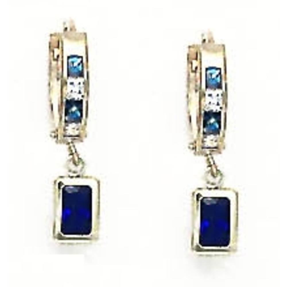 Jewelryweb 14k Yellow Gold 5x3 mm Emerald-Cut Clear and Light-Sapphire Cubic Zirconia Earrings