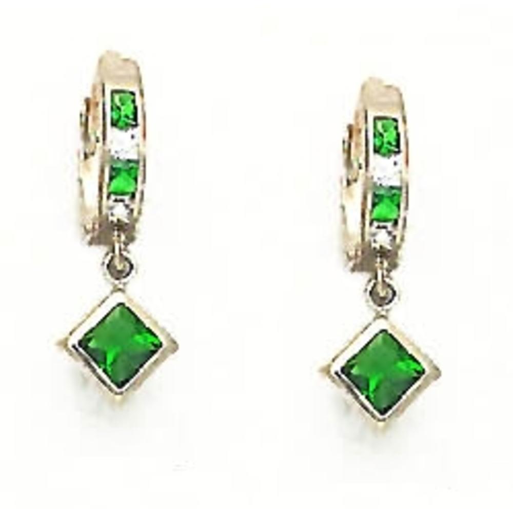Jewelryweb 14k Yellow Gold 5 mm Princess Clear and Green Cubic Zirconia Earrings