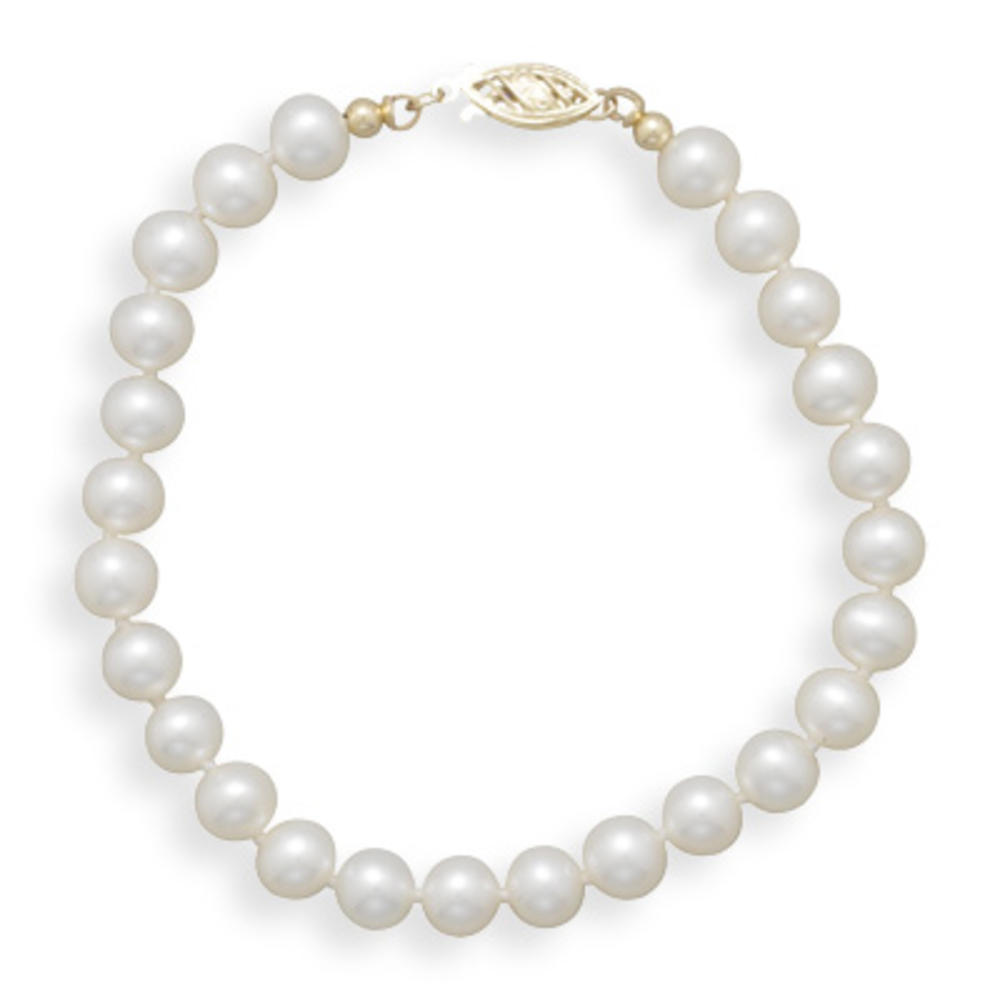 Jewelryweb 14k 8 Inch 6-6.5mm Freshwater Cultured Pearl Bracelet Individually Knotted With a Yellow Gold Clasp