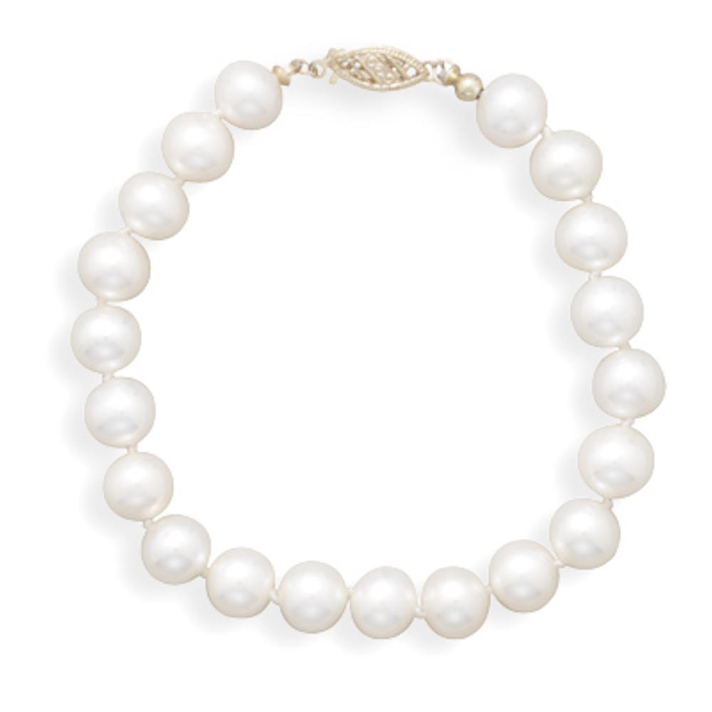 Jewelryweb 14k 7 Inch 7-7.5mm Freshwater Cultured Pearl Bracelet Individually Knotted With a Yellow Gold Clasp
