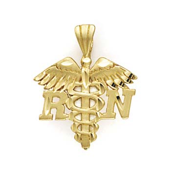 Jewelryweb 14k Yellow Gold Registered Nurse Symbol Pendant