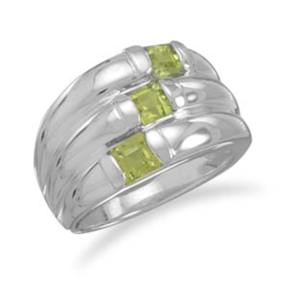 Jewelryweb Sterling Silver Three Row Peridot and Polished Band Ring - Size 8