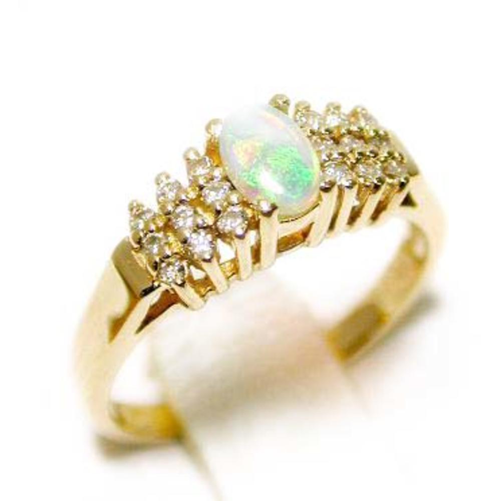Jewelryweb Simulated Opal and Diamond Pyramid Ring - Size 8.0
