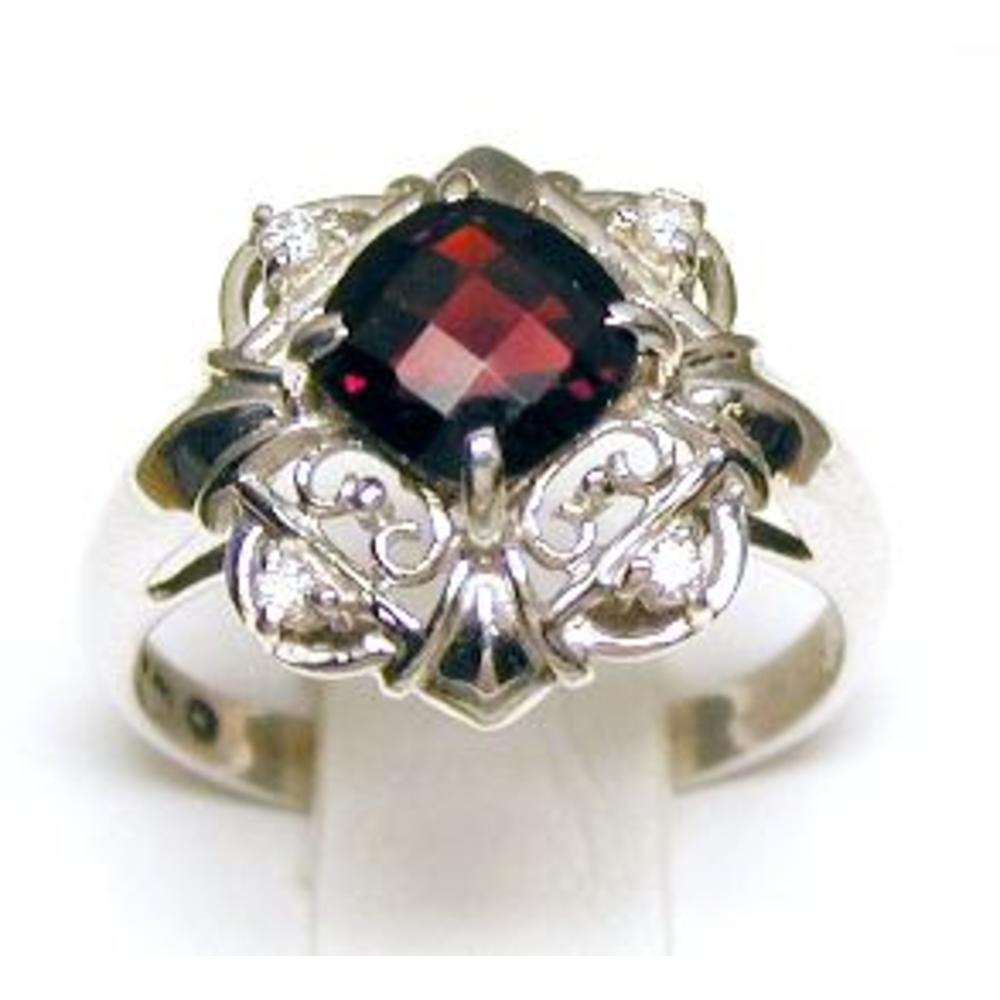 Jewelryweb Cushion Garnet and Diamond Antique Ring - Size 7.0