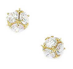 Jewelryweb Sterling Silver Gold-Flashed Cubic Zirconia Medium Ball Fancy Post Earrings - Measures 6x6mm